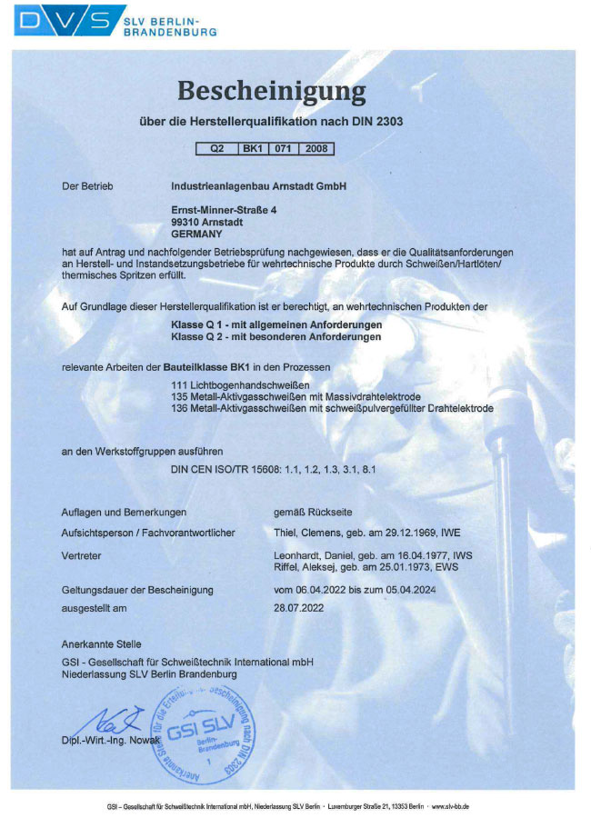 Certificate of Manufacturer Qualification Defence Technology