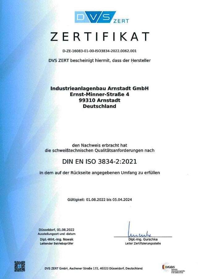 Certificate Welding Quality Requirements