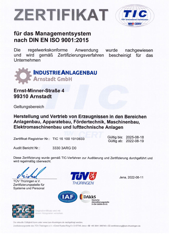 Certificate for the Management System